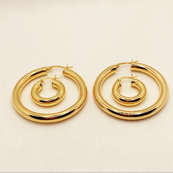 She Thick gold plated chunky hoops A large pair - Picture 5 of 8
